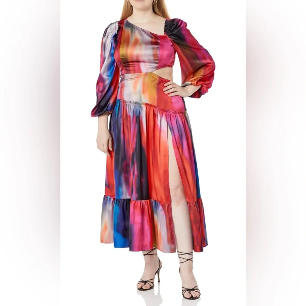 The Drop Women's Multi Print Asymmetrical Neckline Maxi Dress - Picture 1 of 13